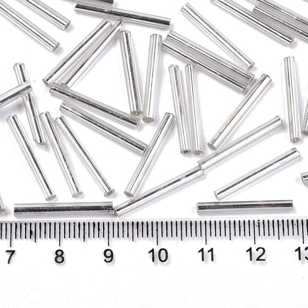 Silver Bugle Beads, 20mm silver bugle beads, long silver bugle beads