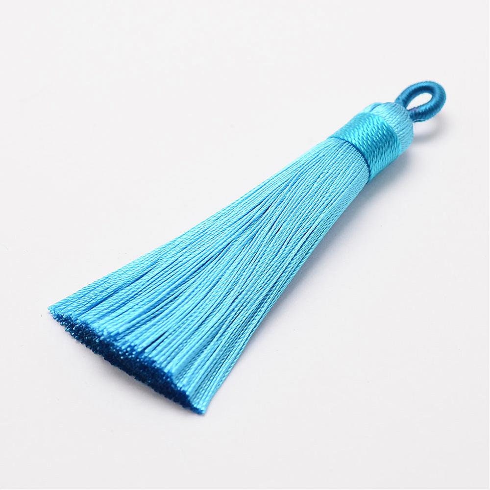 2 Deep Sky Blue Ice Silk Tassels, 2 Deep Sky Blue Ice Silk Tassels 60-67mm, Polyester Ice Silk Tassels Deep Sky Blue, Tassels Deep Sky Blue