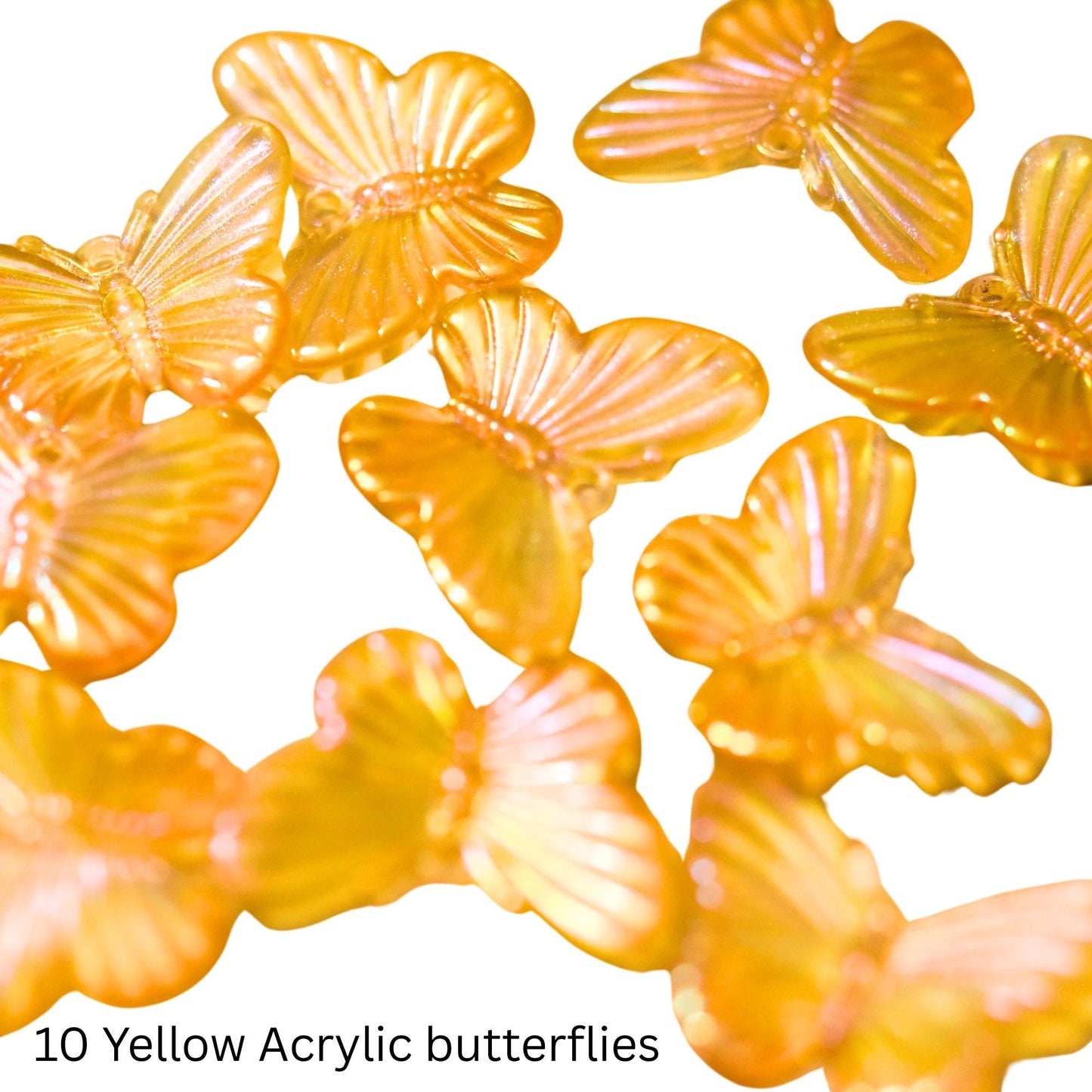 10 Acrylic butterflies, pink butterflies, yellow butterflies, magenta butterflies. craft butterflies, hair butterflies, butterfly pendants