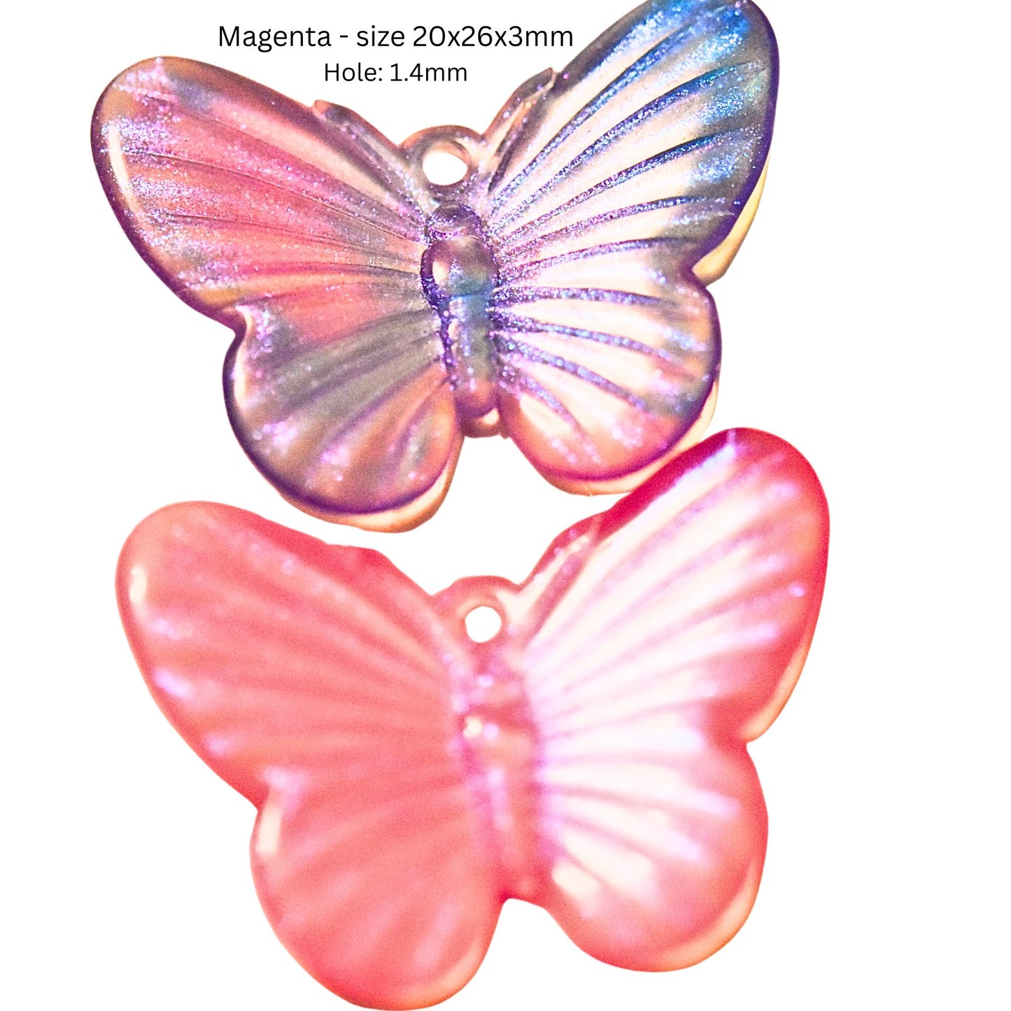 10 Acrylic butterflies, pink butterflies, yellow butterflies, magenta butterflies. craft butterflies, hair butterflies, butterfly pendants