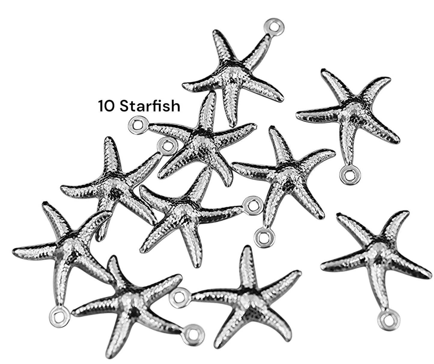 10 Stainless Steel Starfish charms, Surgical Steel Starfish charms, 10 sea star charms, 10 tarnish resistant starfish charms, ocean charms
