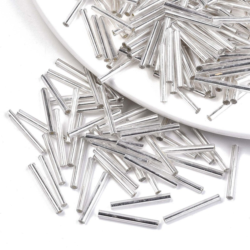 Silver Bugle Beads, 20mm silver bugle beads, long silver bugle beads