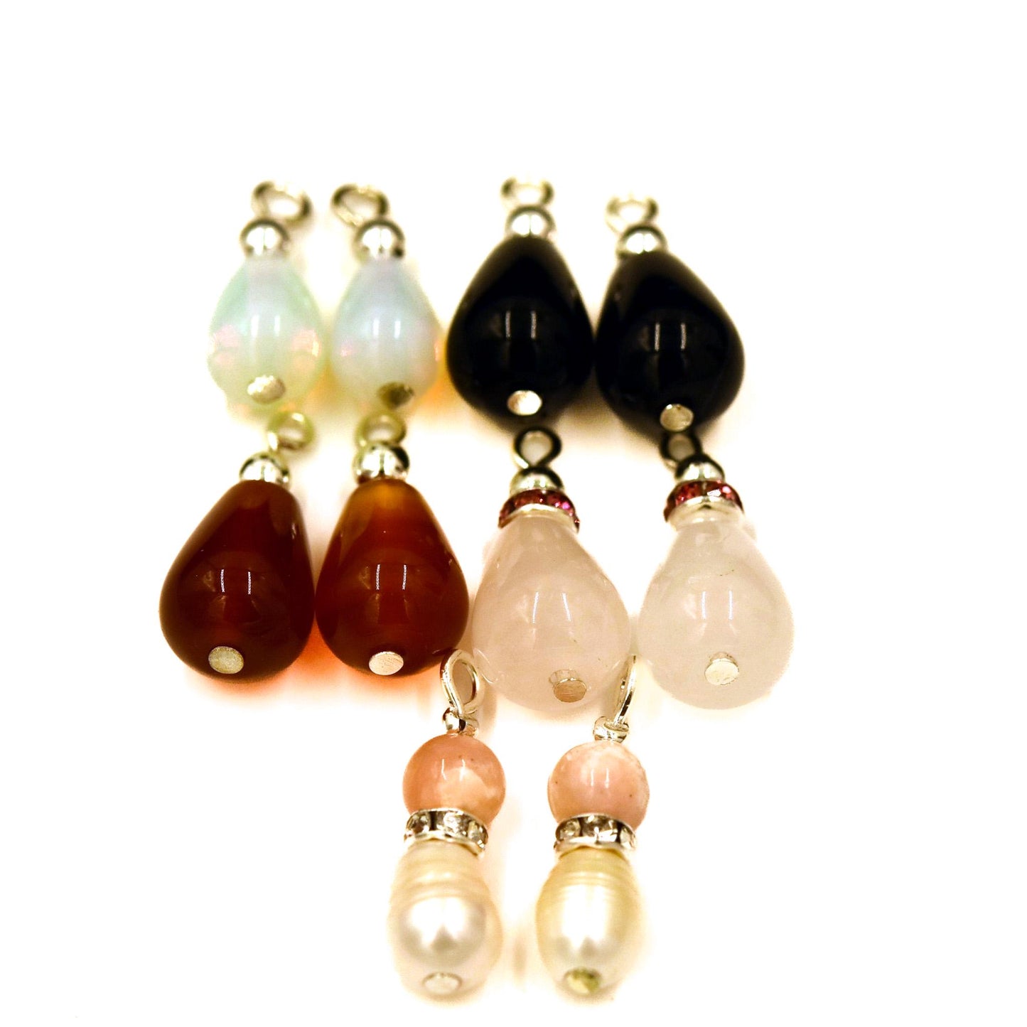 10 Gemstone mix pendants, pearl with opal pendant, Opalite pendant, Carnelian Pendant, Rose Quartz pendant, Black Agate pendant, drop pendan
