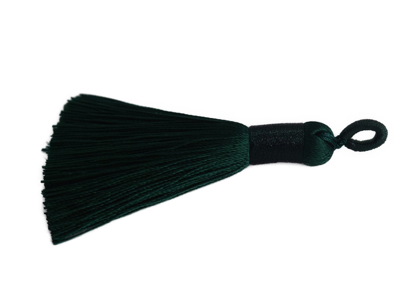 2 Dark Green Ice Silk Tassels, Dark Green Polyester Ice Silk Tassel, Dark Green Tassels 60-67mm, Green polyester tassels.