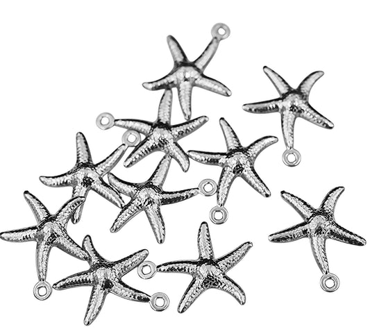 10 Stainless Steel Starfish charms, Surgical Steel Starfish charms, 10 sea star charms, 10 tarnish resistant starfish charms, ocean charms
