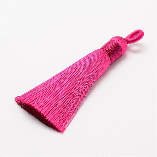 2 Deep Pink Ice Silk Tassels, Pink Ice Silk Tassels, Polyester Ice Silk Tassels, 60-67 Deep Pink Polyester tassels