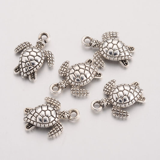 10 turtle charms, 10 sea turtle charms, 10 silver turtle charms, turtle charms, sea charms, ocean charms, metal turtle charms