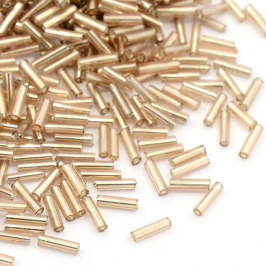 Wheat Bugle Beads, Tan bugle beads, silver lined wheat bugle beads, silver lined tan bugle beads, wheat tube beads, silver lined wheat bead