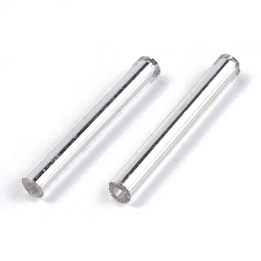 Silver Bugle Beads, 20mm silver bugle beads, long silver bugle beads