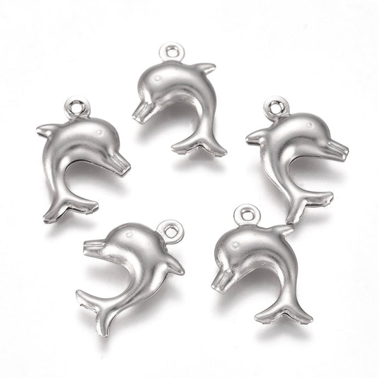 10 Dolphin charms, 304 Stainless Steel dolphin charms, tarnish resistant dolphin charms, sea charms, ocean charms, fish charm, dolphin charm
