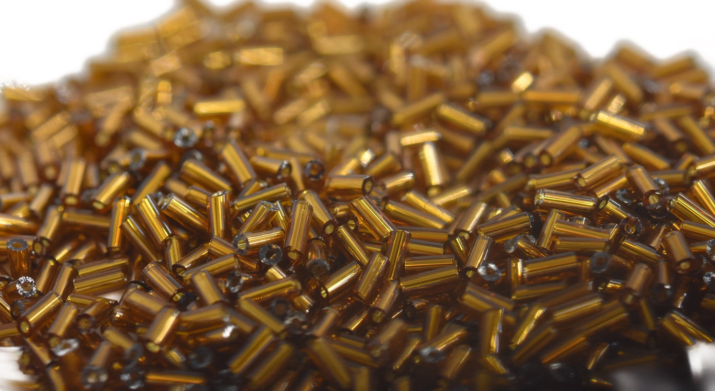 Saddle Brown Bugle Beads 26 Grams - Silver Lined 4mm, Brown Bugle Beads Silver Lined 26 Grams, Brown Tube beads 4mm, Silver lined brown bead