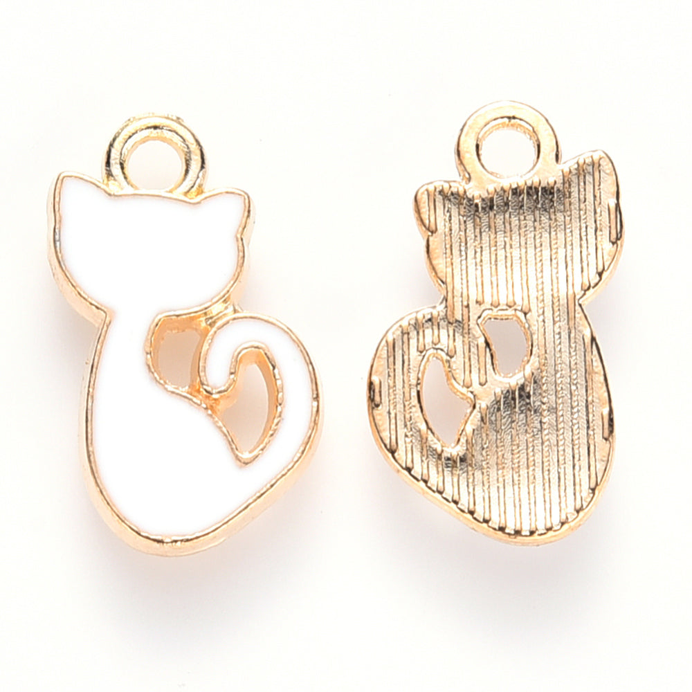 white kitten charm, white cat charm, animal charm, cat charm silhouette