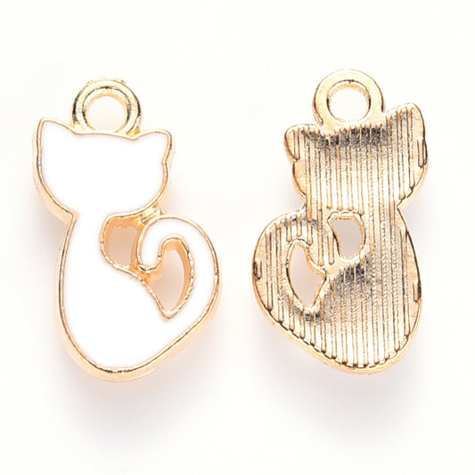 white kitten charm, white cat charm, animal charm, cat charm silhouette