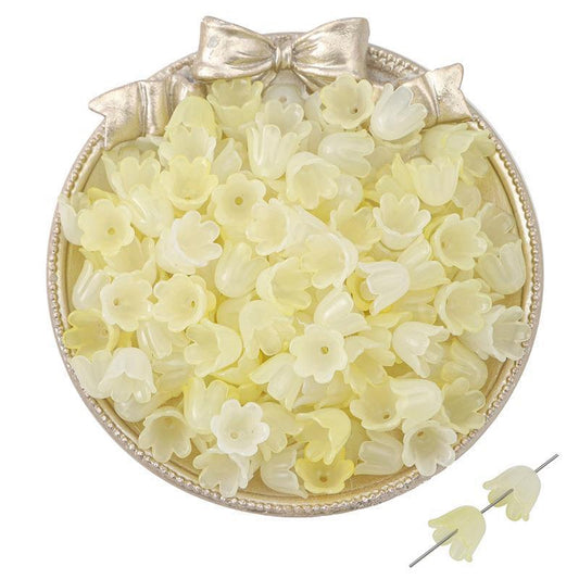 yellow floral bead caps, small acrylic bead caps, khaki acrylic bead caps, flower bead caps