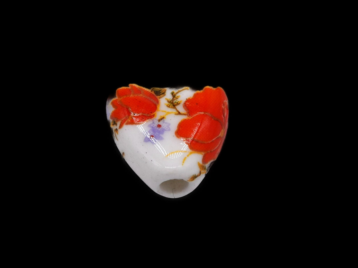 Red flower heart beads, red heart beads, heart beads with red flowers, red flower beads, flower beads, floral beads, beads with flowers