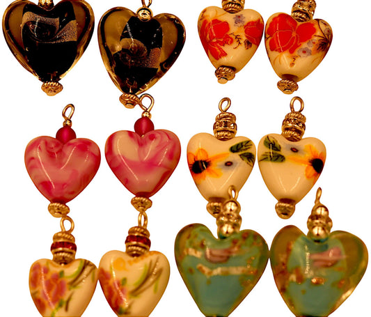 12 heart pendants, pendant collection, floral heart pendants, pendants, gold sands pendant, hand made porcelain hearts, glass hearts,