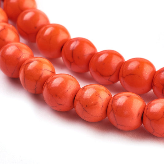 Synthetic Turquoise Beads - Orange Red - 8mm