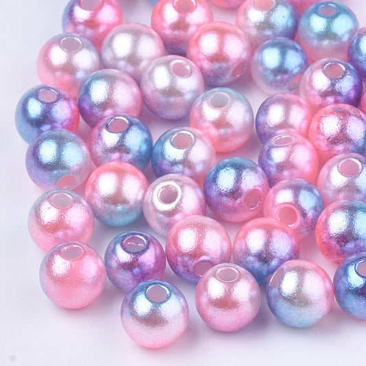 Rainbow Imitation Pearl Blue and Pink beads 8mm