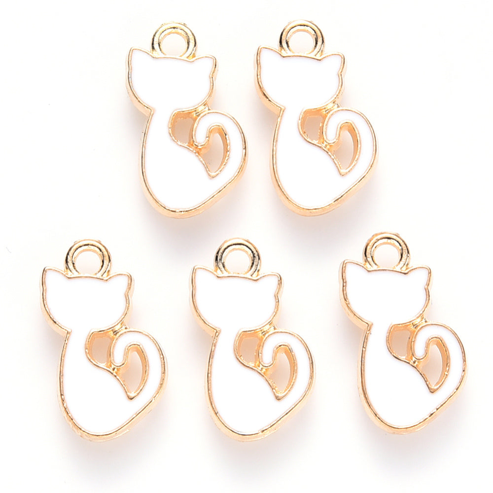 white kitten charm, white cat charm, animal charm, cat charm silhouette