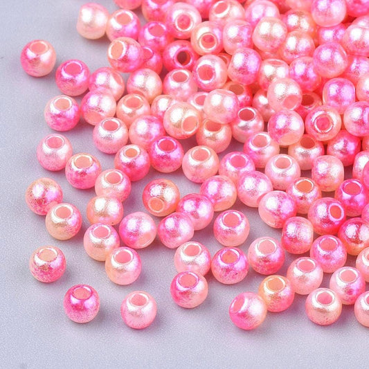 100 Hot Pink Rainbow Beads 8mm, Pink Rainbow Beads 8mm, Imitation Pearl beads 8mm, 8mm pink beads, round pink beads, pink acrylic beads